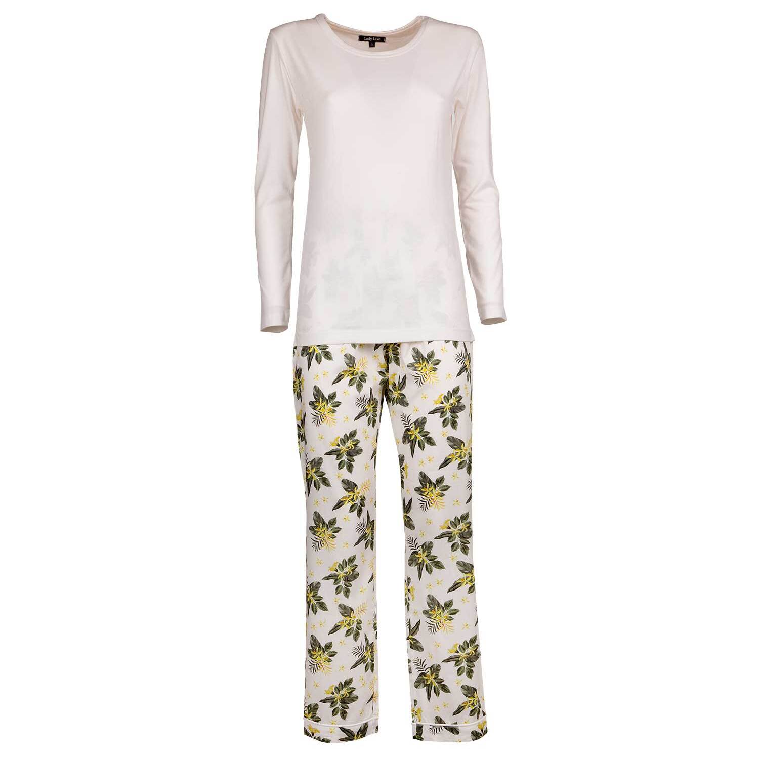 Pigiama leggero DONNA cotone bianco fiori gialli e verdi
