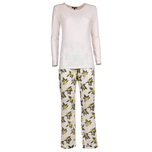 Pigiama leggero DONNA cotone bianco fiori gialli e verdi