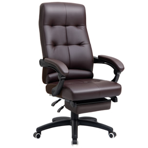 Vinsetto Silla de Oficina Ergonómica Silla de Escritorio Giratoria con Altura Ajustable Función de Inclinación Reposabrazos y Reposapiés Piel Sintética 65x65x118-125 cm Marrón