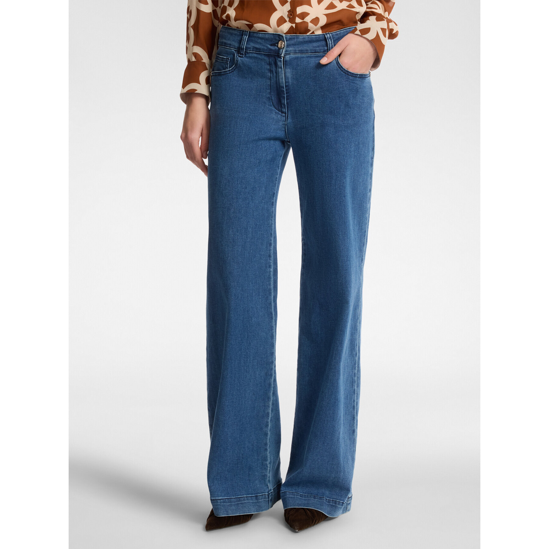 Elena Mirò - Jeans 5 tasche mid wide leg, "Wanda" - Blu