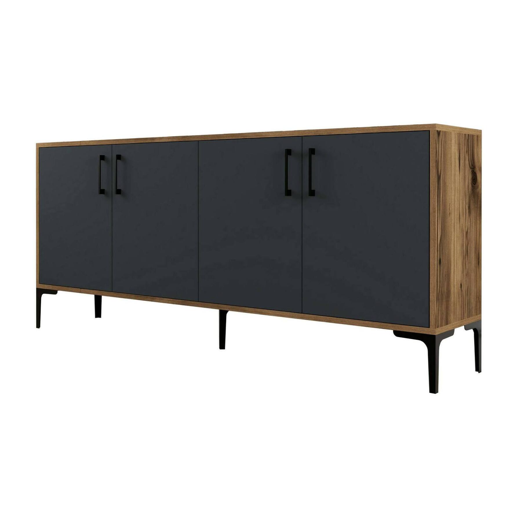 Credenza Dpedrol, Buffet da soggiorno, Madia da salotto, Dispensa da cucina, 180x35h78 cm, Noce e Antracite