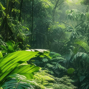 Tableau jungle luxuriante en lumière verte Toile imprimée