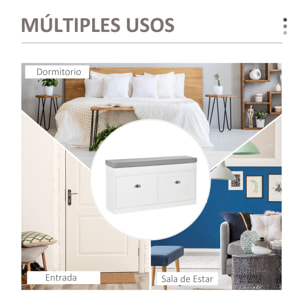 HOMCOM Banco Zapatero Banco de Almacenamiento para 8 Pares de Zapatos con 2 Cajones Estantes Ajustables y Cojín Acolchado para Entrada Pasillo 104x24x55 cm Blanco