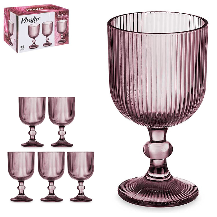 PACK 6 COPAS AGUA 370ML ROSA RAYAS