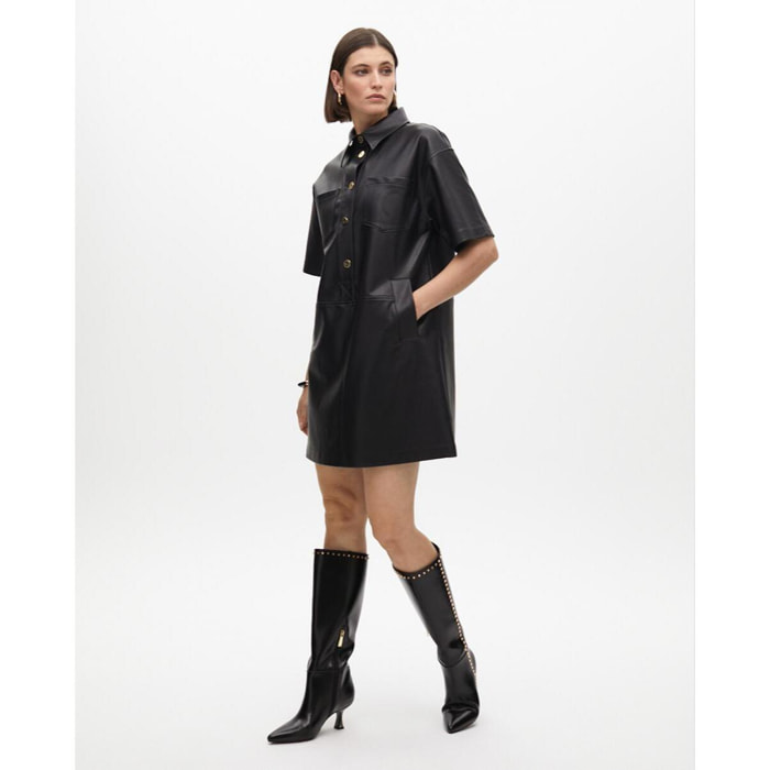 Vestito Mini Dritto Effetto Pelle