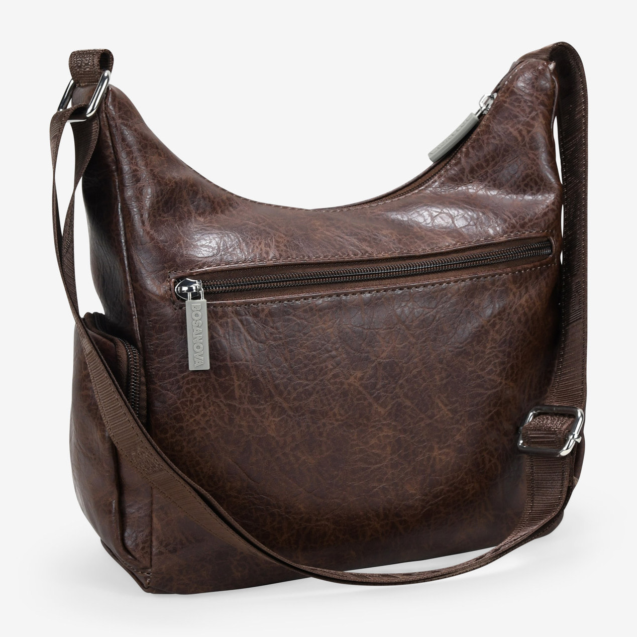 Bolso bandolera marrón con cremalleras verdes