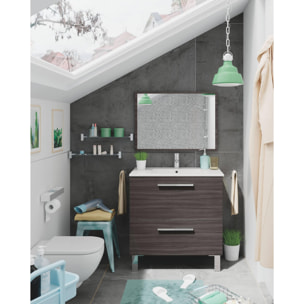 Mobile sottolavabo Hayward, Mobiletto per bagno, Armadio a 2 cassetti e specchio, lavabo non incluso, cm 80x45h80, Grigio cenere