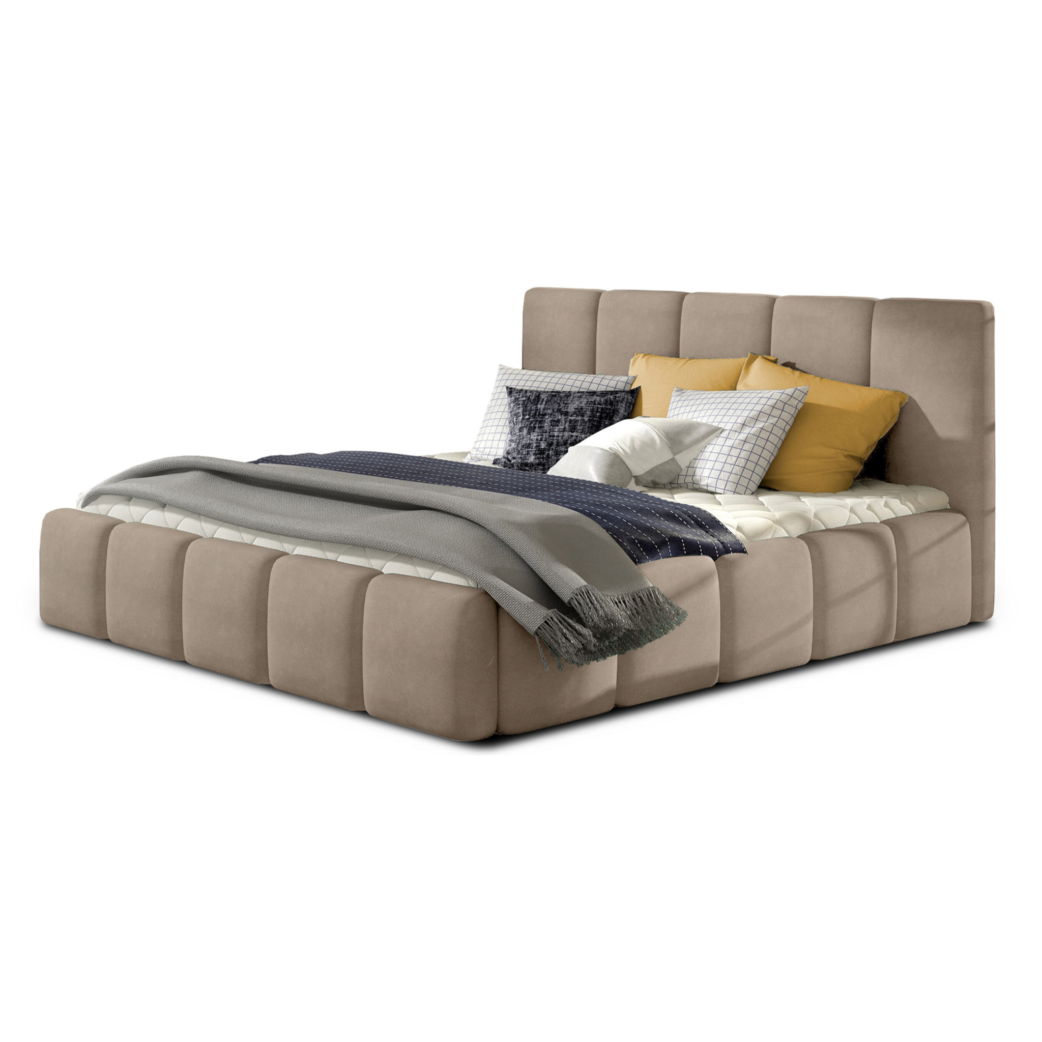 Lucea - lit coffre - 180x200 - sommier inclus - en velours - Taupe