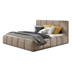 Lucea - lit coffre - 180x200 - sommier inclus - en velours - Taupe