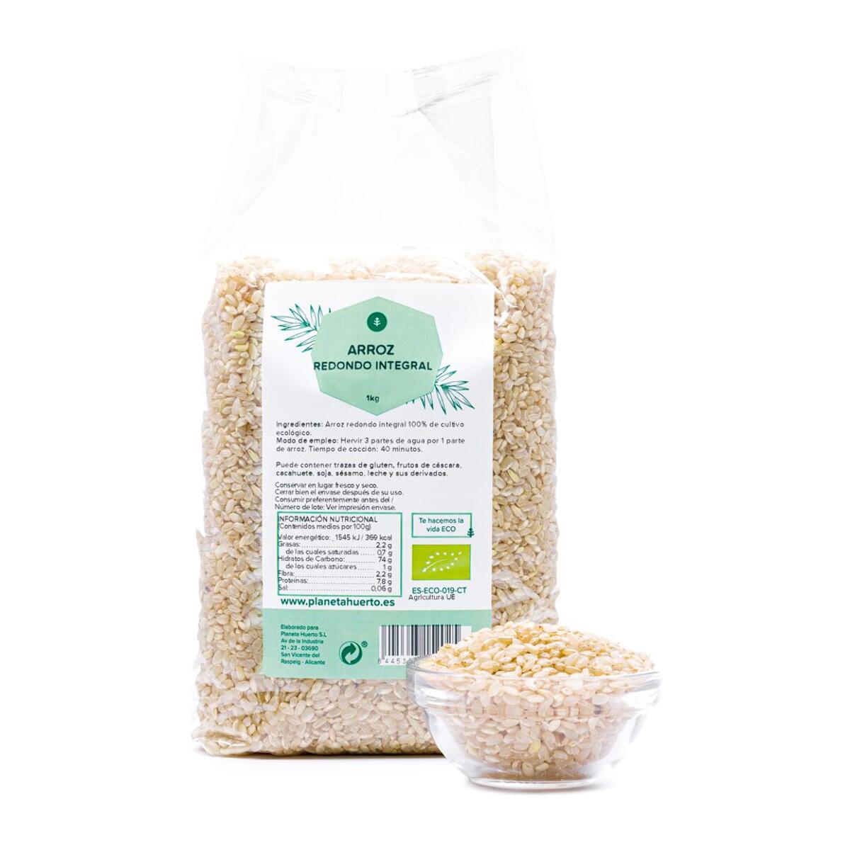 PLANETA HUERTO | Pack 2x Arroz Redondo Integral ECO 1 kg - Arroz Integral Ecológico de Grano Redondo, Rico en Fibra y Proteínas, Perfecto para Platos Saludables y Nutritivos