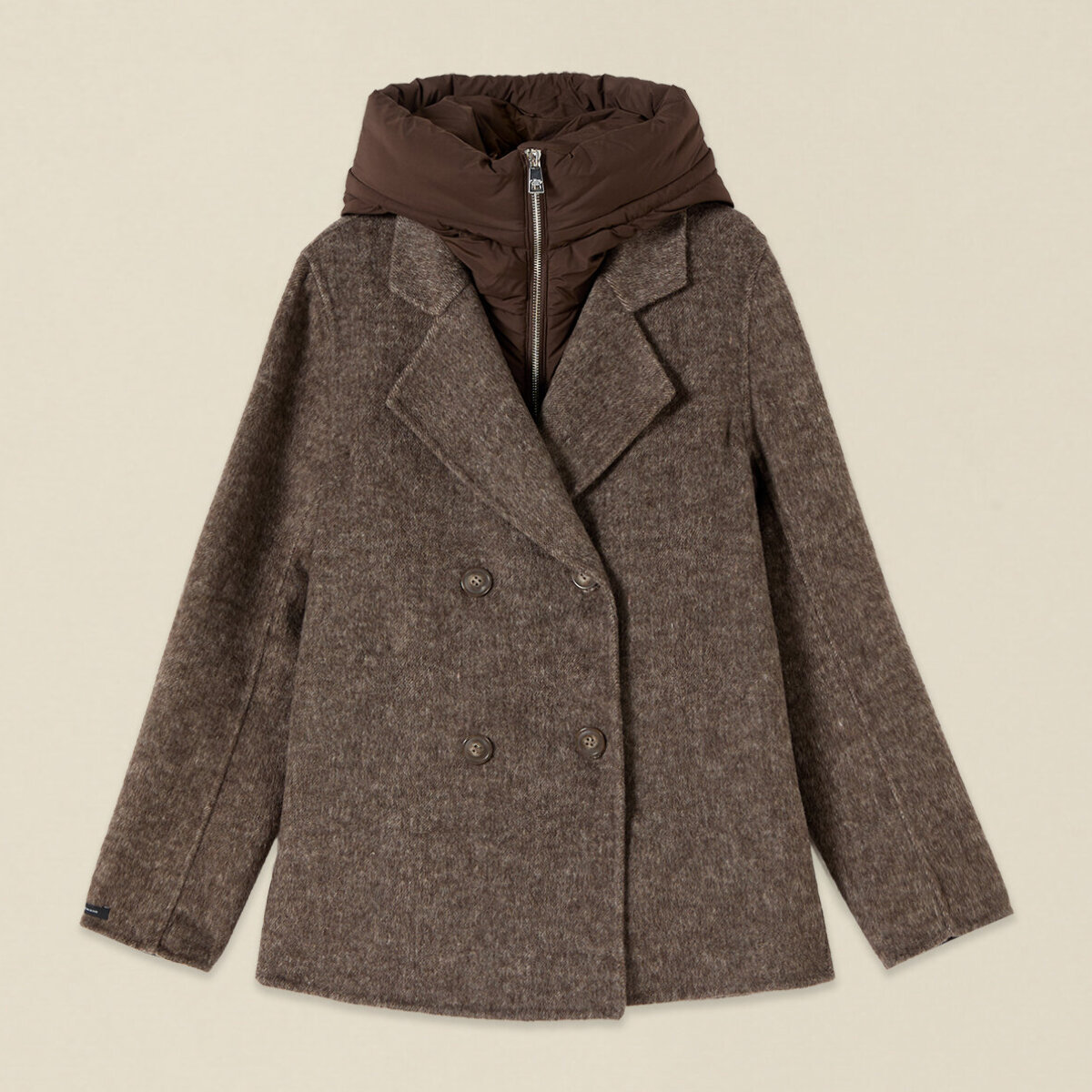 Oltre - Cappotto doppiopetto corto con inserto imbottito - Marrone