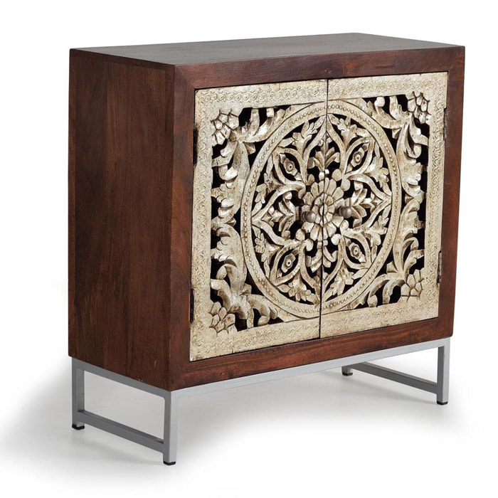 Mueble auxiliar - madera de mango y metal - 80x80x35cm