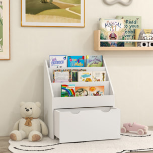 Bibliothèque étagère multi-rangement enfant - 3 étagères, grand tiroir - MDF blanc