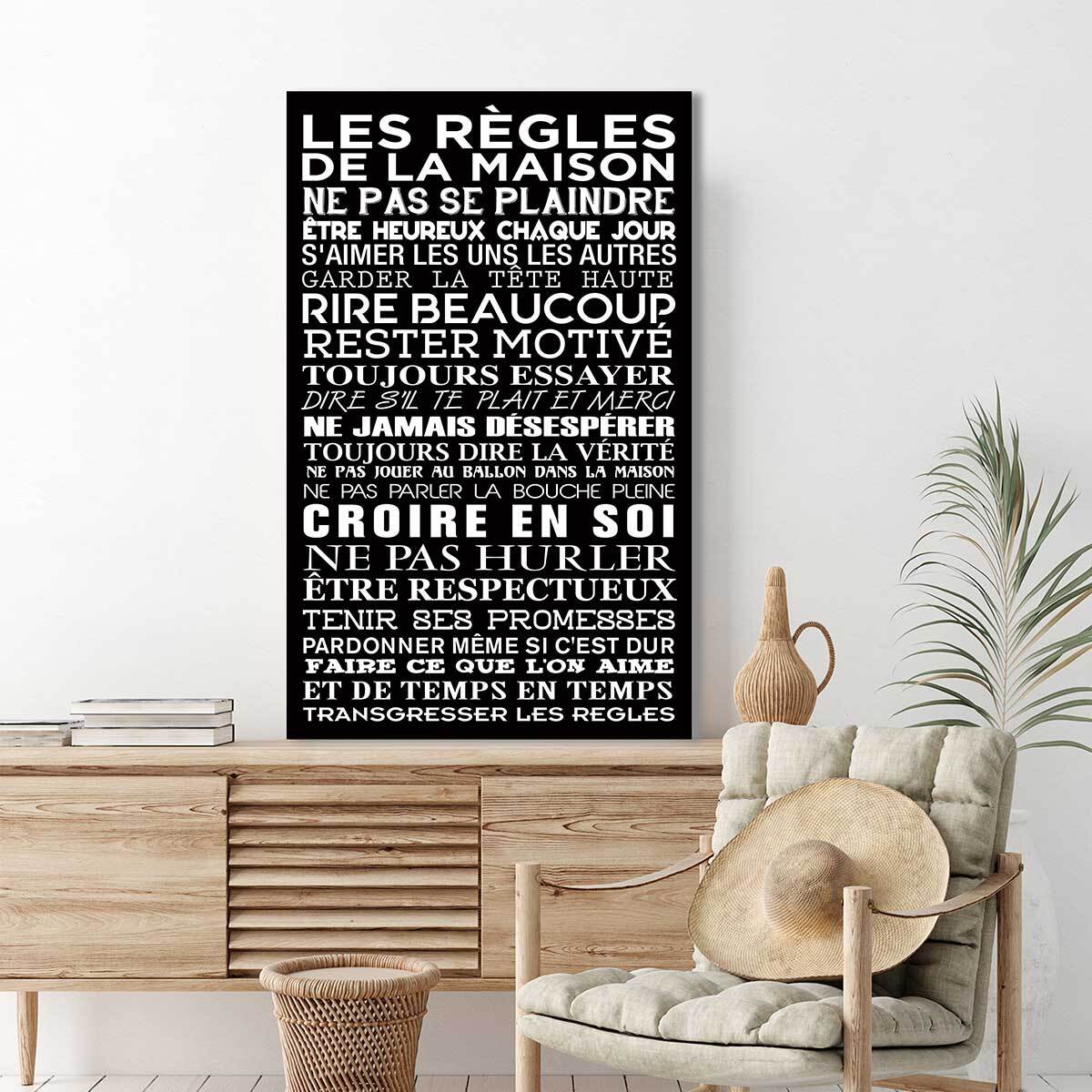 Les règles de la maison 1, Tableau Deco, Tableau cuisine, fabrication française , 50x80 cm Toile imprimée