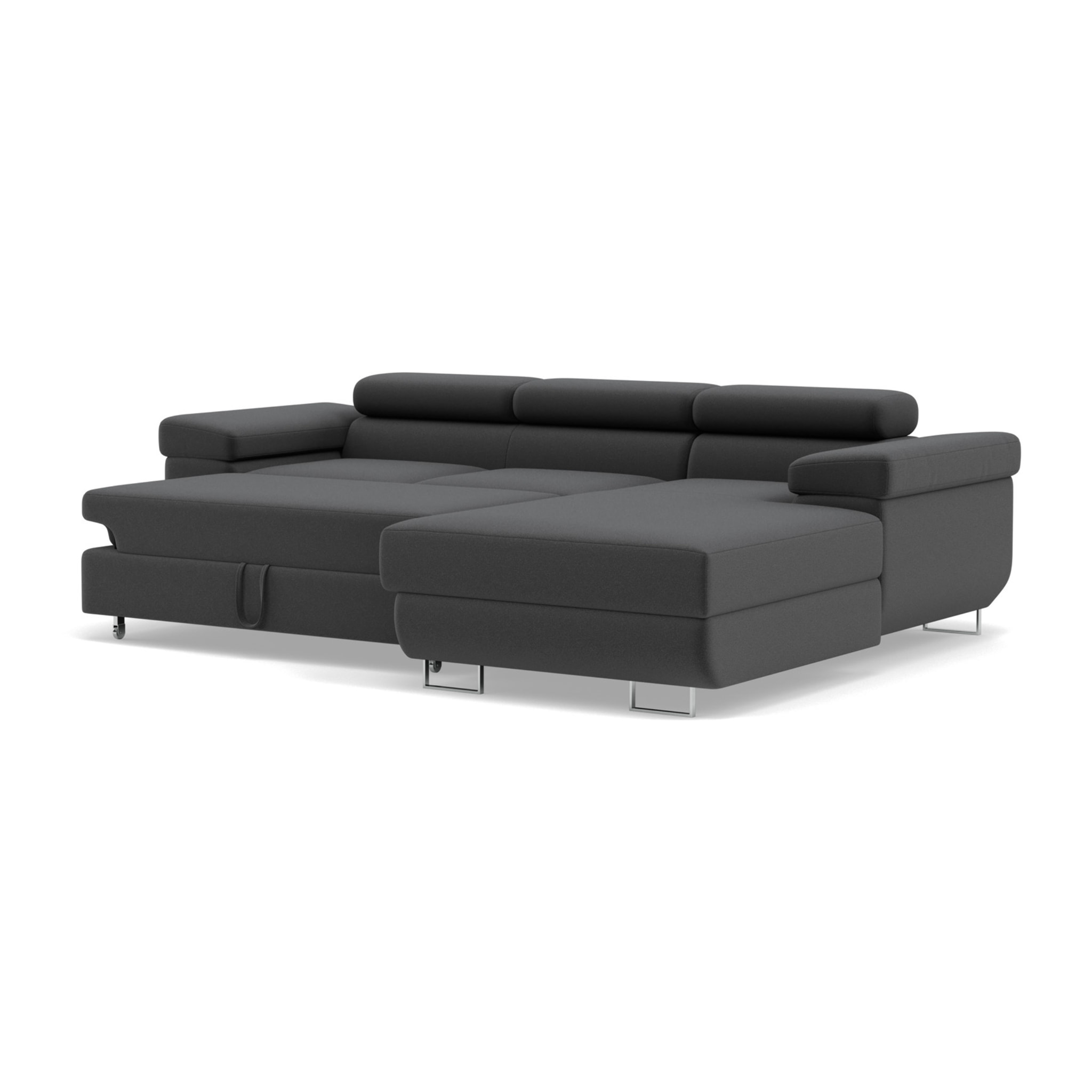Pablo - canapé d'angle droit - 6 places - convertible avec coffre et têtières réglables - en velours - Gris foncé
