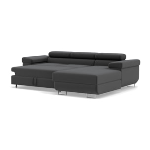Pablo - canapé d'angle droit - 6 places - convertible avec coffre et têtières réglables - en velours - Gris foncé