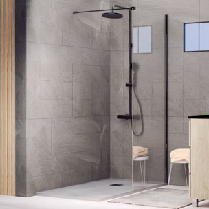 Mampara de Ducha | Panel Fijo | 70 X 195 cm | Perfil Negro | Cristal Templado con Espesor de 8mm| Tratamiento Antical | Alday