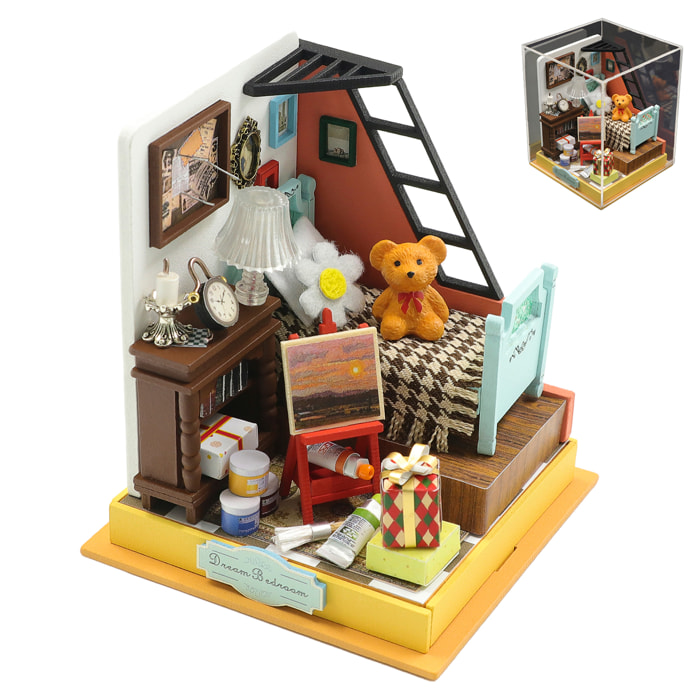 Dormitorio de sueño. Maqueta 3D realista con gran detalle y luces led.