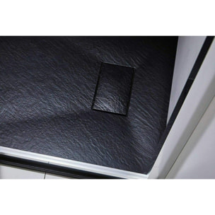 Piatto Doccia Spessore 2.6 Cm Resina SMC Effetto Pietra Stone Ardesia Antiscivolo Riducibile Filopavimento Con Griglia Di Copertura Nero 100x100 Cm