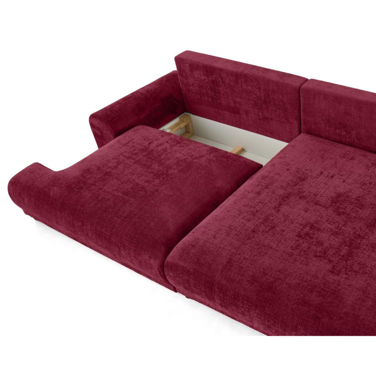 Nelly - canapé d'angle droit 4 places convertible avec coffre en velours texturé - Prune