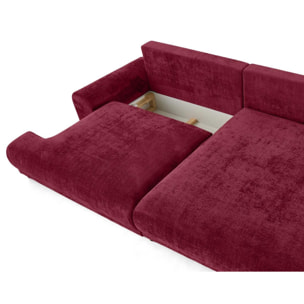 Nelly - canapé d'angle droit 4 places convertible avec coffre en velours texturé - Prune