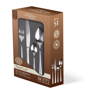 Set 24pc cuberteria acero inox reciclado brillo natur