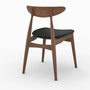 Lot de 2 chaises en cuir synthétique noir et bois d'hévéa - Josette