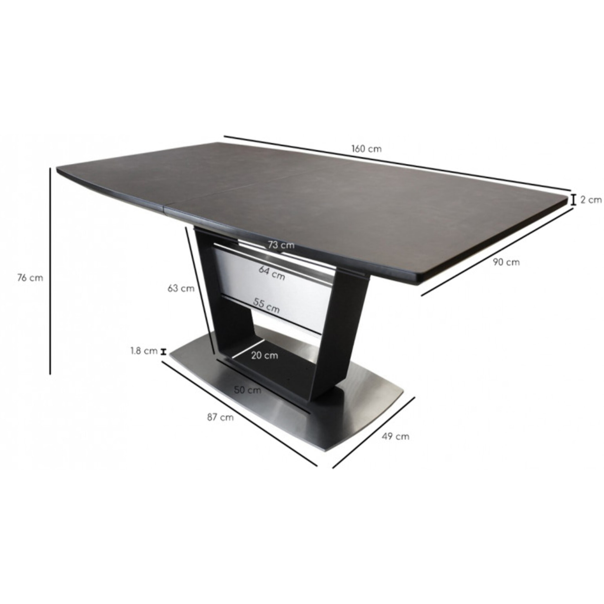 Table de repas extensible 160/210 cm céramique gris piétement métal - VALENCIA