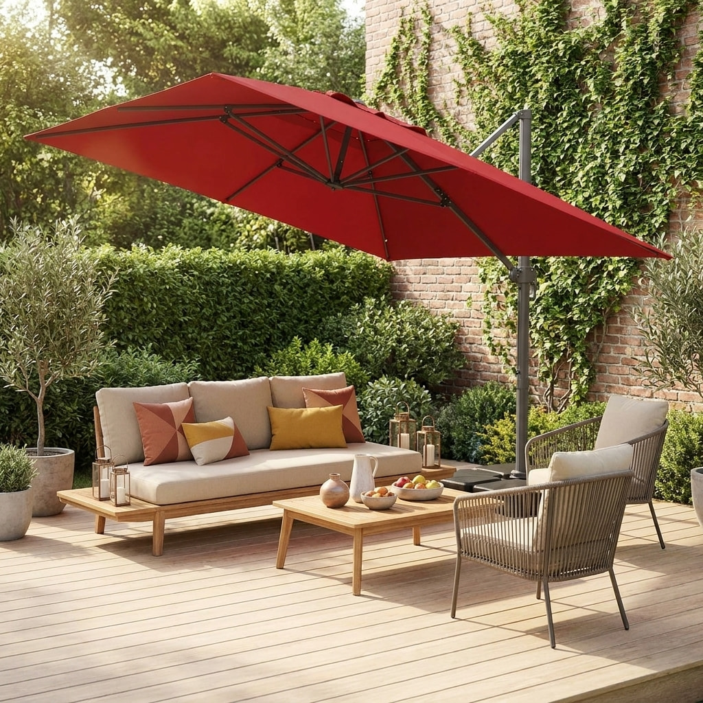 Parasol déporté rectangulaire 3x4m + dalles à lester 50x50cm WIMEREUX + DALLES