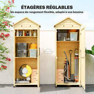 Armoire de jardin bois sur pieds H.213cm 2 étagères toit double pente métal