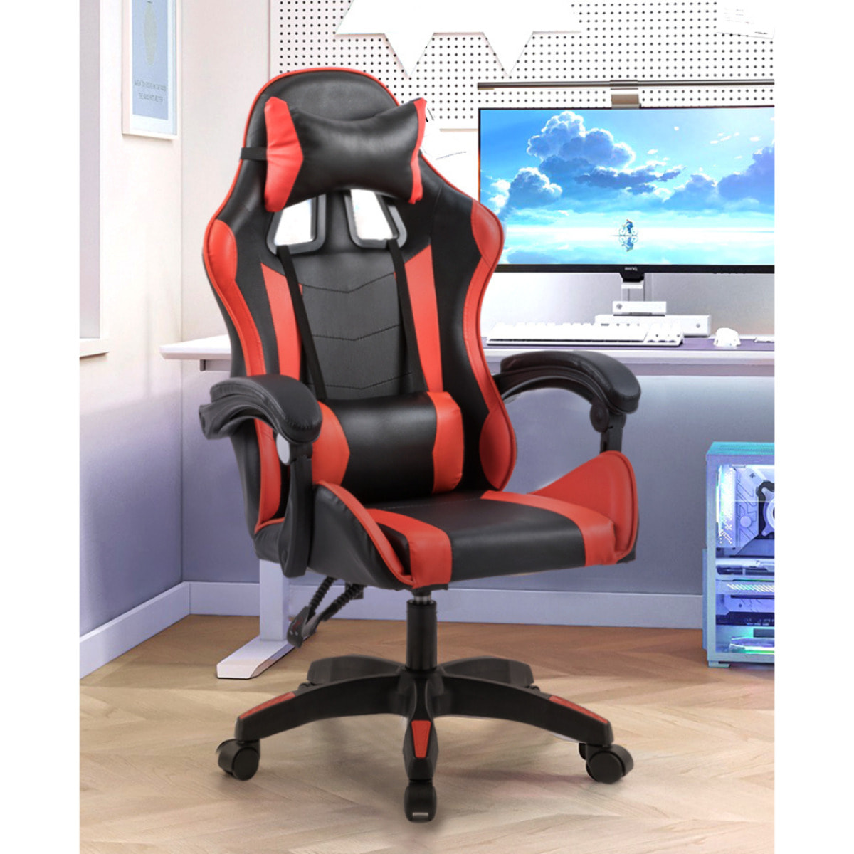 Chaise de gaming massante noir et rouge ZEN