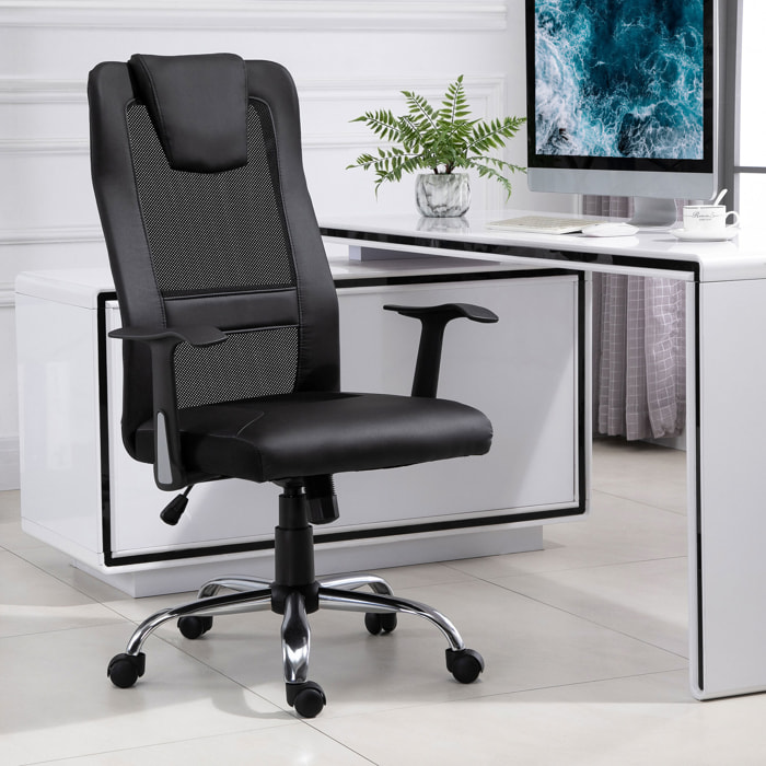 Fauteuil de bureau ergonomique hauteur assise réglable pivotant 360° revêtement synthétique et maille noir