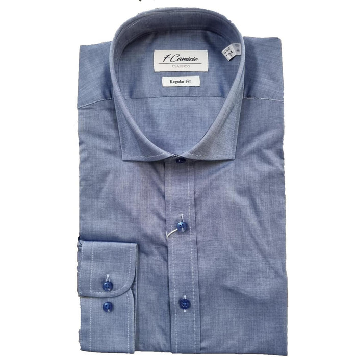 Camicia Uomo 1 Bottone Francese Cotone Stretch Unito Blu Inchiostro