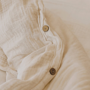 Naturals - Funda Nórdica Lisa - Cierre con botones - 100% Algodón de Muselina - Incluye 1/2 Fundas de Almohada - Beige