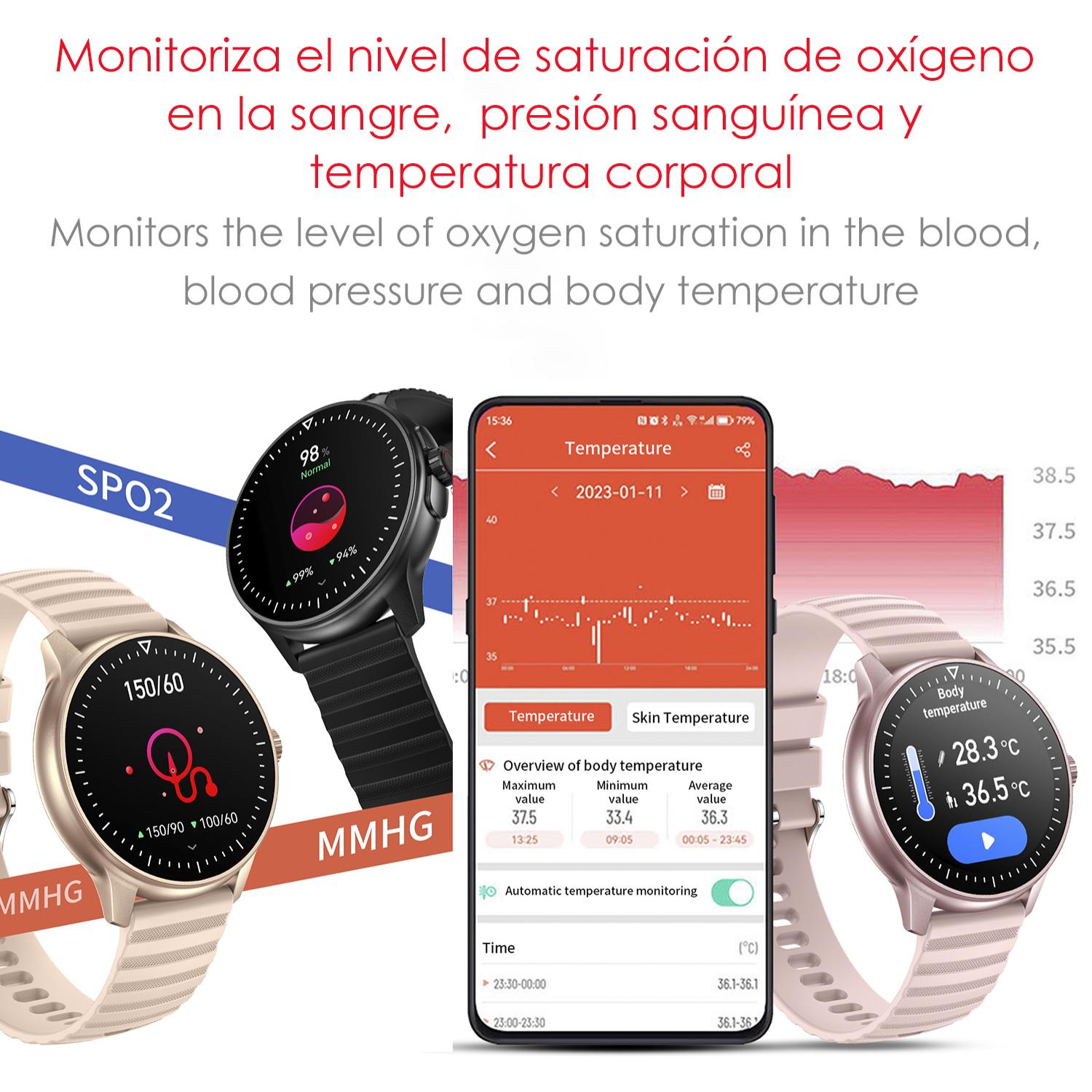 DAM Smartwatch ZW45 con notificaciones de Apps, llamadas Bluetooth. Monitor de tensión y oxígeno en sangre. Corona multifunción. 4,9x1,1x4,7 Cm. Color: Azul