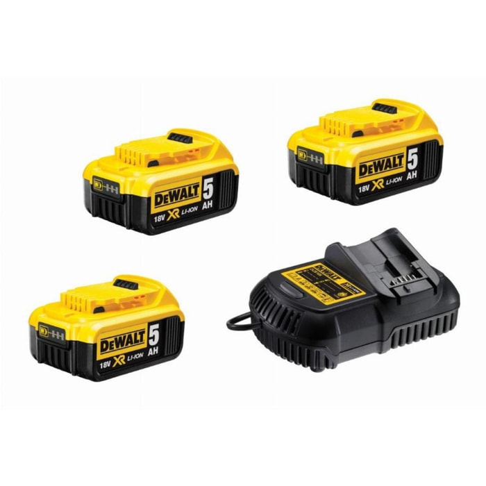 Pack de batteries DEWALT 18V 5.0Ah Li-Ion - 3 batteries + Chargeur - DCB115P3