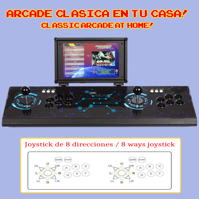 Console retrò ARACADE 3D 64Gb 4222 gioco WIFI PANDORA FORREST. Schermo intero da 10" per due giocatori.