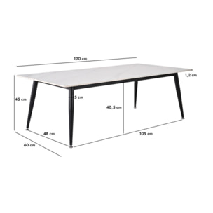 Table basse 140 x 70 cm plateau céramique effet marbre - STONE 2