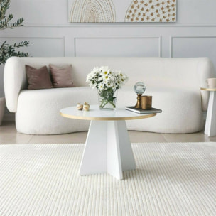 Tavolino da salotto Armanda, Tavolo basso da caffè, Portariviste per divano, Ripiano da soggiorno, 60x60h40 cm, Oro e Bianco