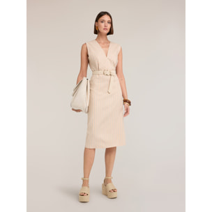 Motivi - Vestito a tubino a righe in misto lino - Beige