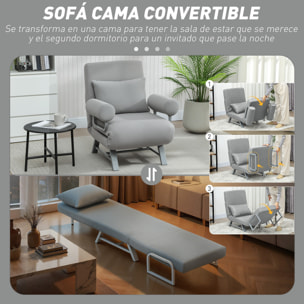 Sofá Cama de 1 Plaza 3 en 1, Sofá Cama Plegable Tapizado en Lino Sintético con Respaldo Ajustable de 5 Niveles y Almohada Acolchada, para Oficina, Dormitorio, Salón, 73x78x81 cm, Gris Claro