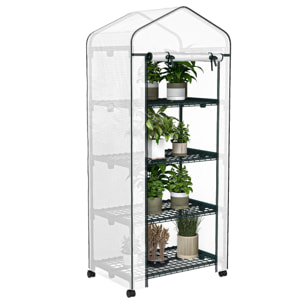 Invernadero de Exterior con 4 Estantes y Ruedas, Invernadero Pequeño con Puerta Enrollable, Marco de Acero y Cubierta de PE 140g/Ã£Å½Â¡, Anti-UV para Plantas, Macetas, Flores, 69x50x165 cm, Blanco