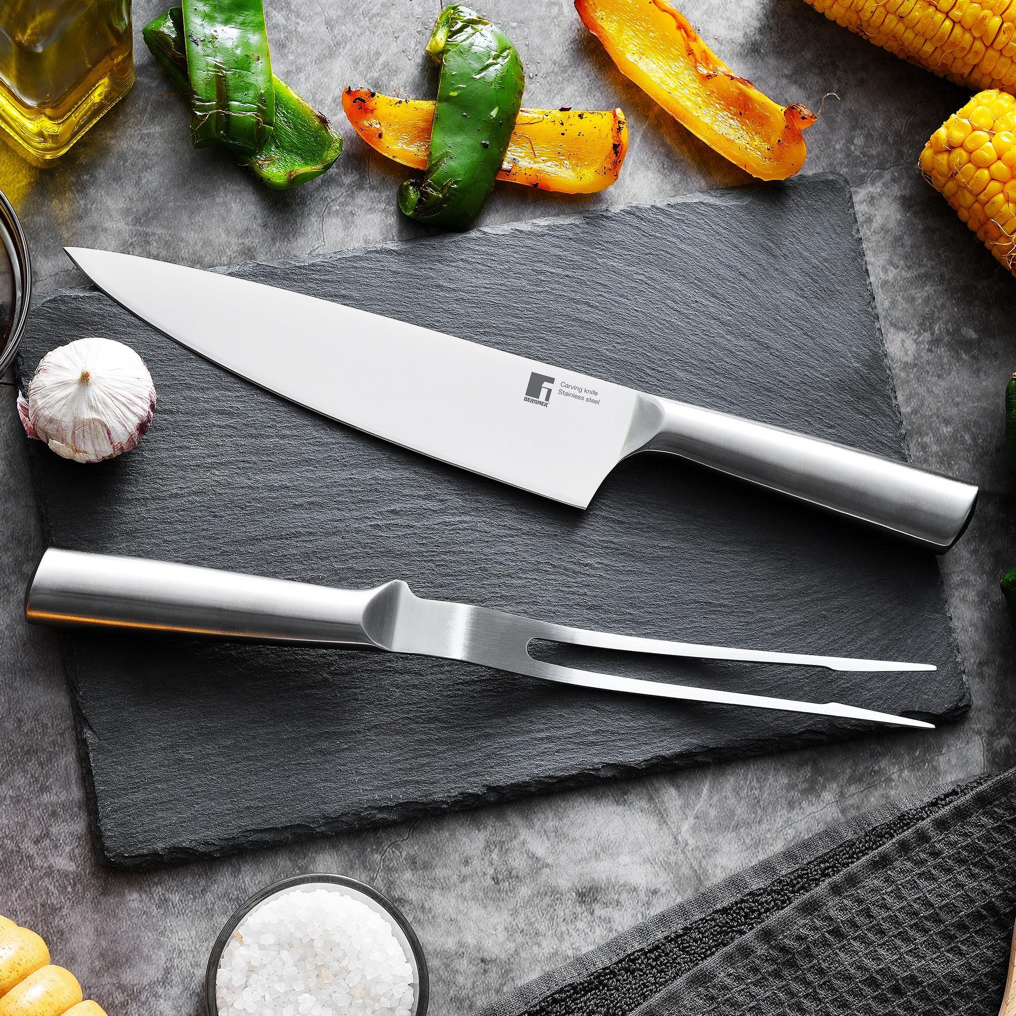 Set de cuchillo chef + tenedor para carne bbq en acero inoxidable bergner