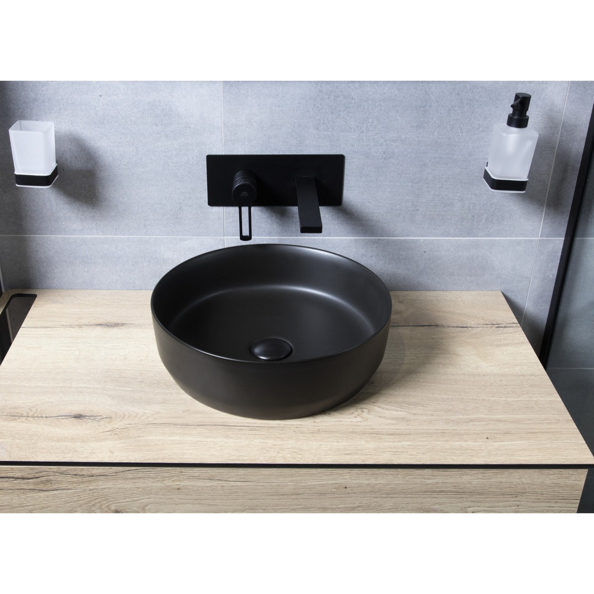 Vasque à poser ronde diamètre 39 cm - noir mat - sans trop-plein - SAT Infinitio