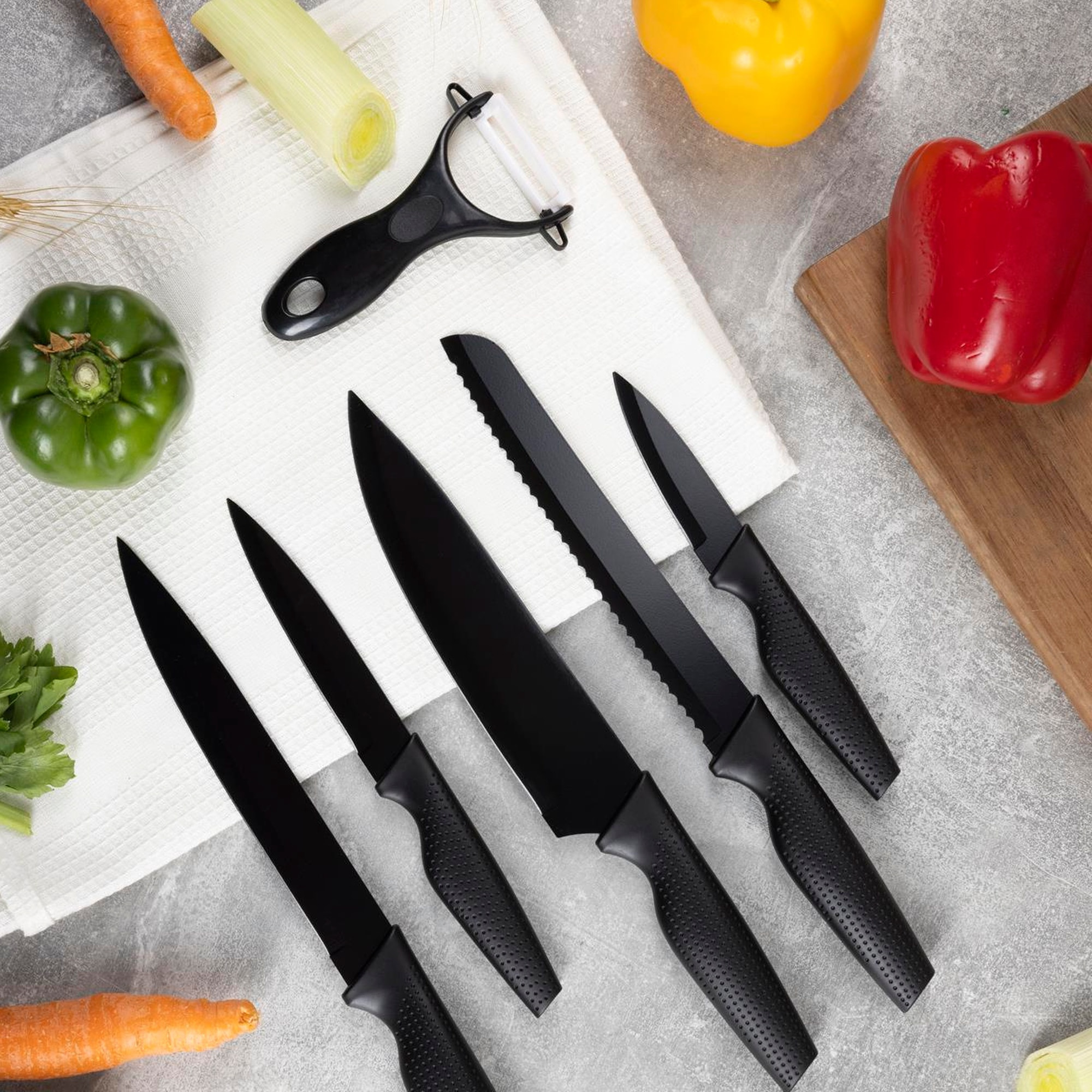 Juego de 5 cuchillos + pelador en acero inoxidable willow san ignacio