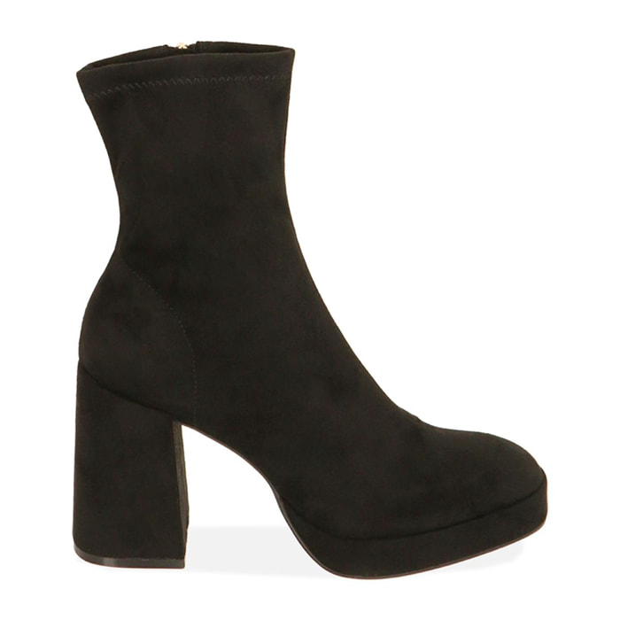 Ankle boots platform neri in microfibra, tacco 9,5 cm