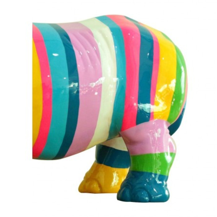 Statue rhinocéros multicolore corne verte H24cm - NOMBI