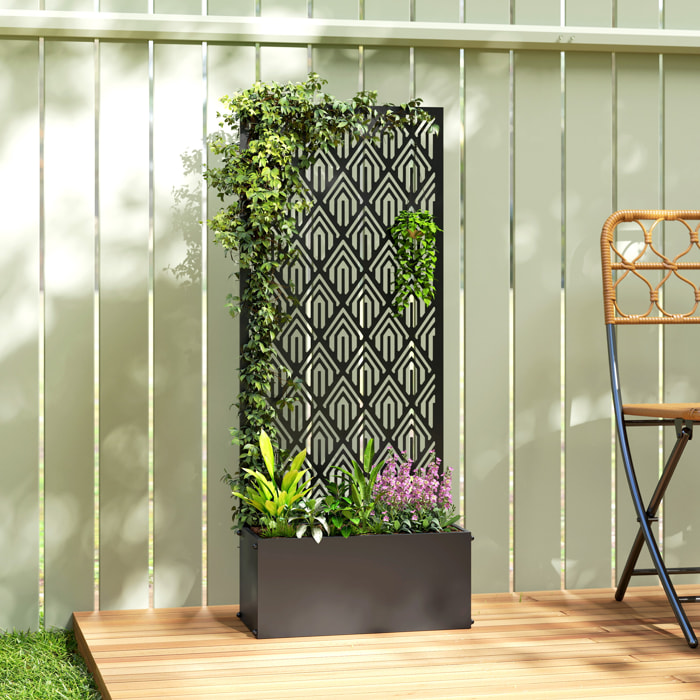 Jardinière avec treillis haut design graphique - jardinière métal époxy noir