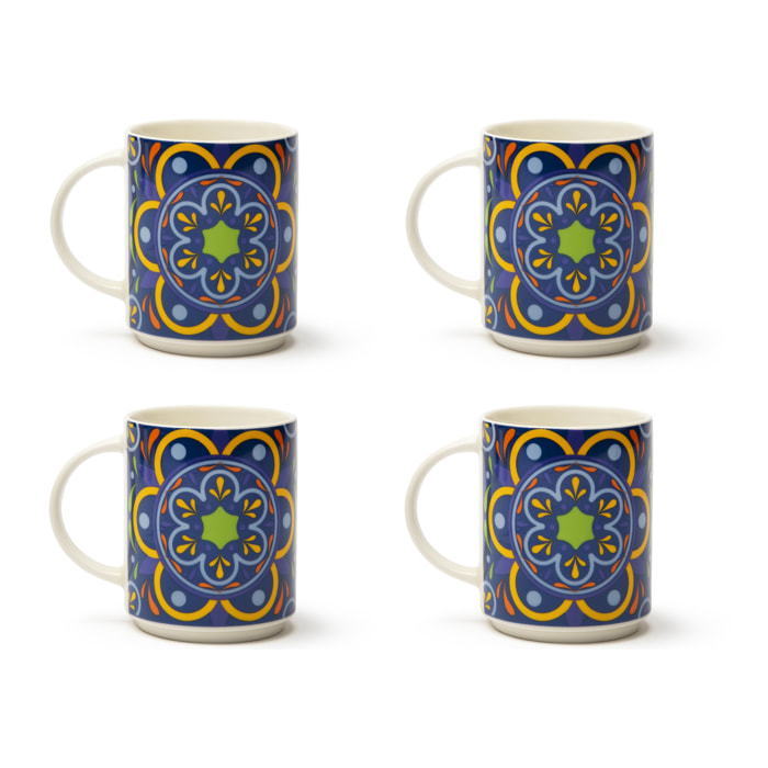 Set de 4 Mugs Excelsa – Puebla, New Bone China Multicolore