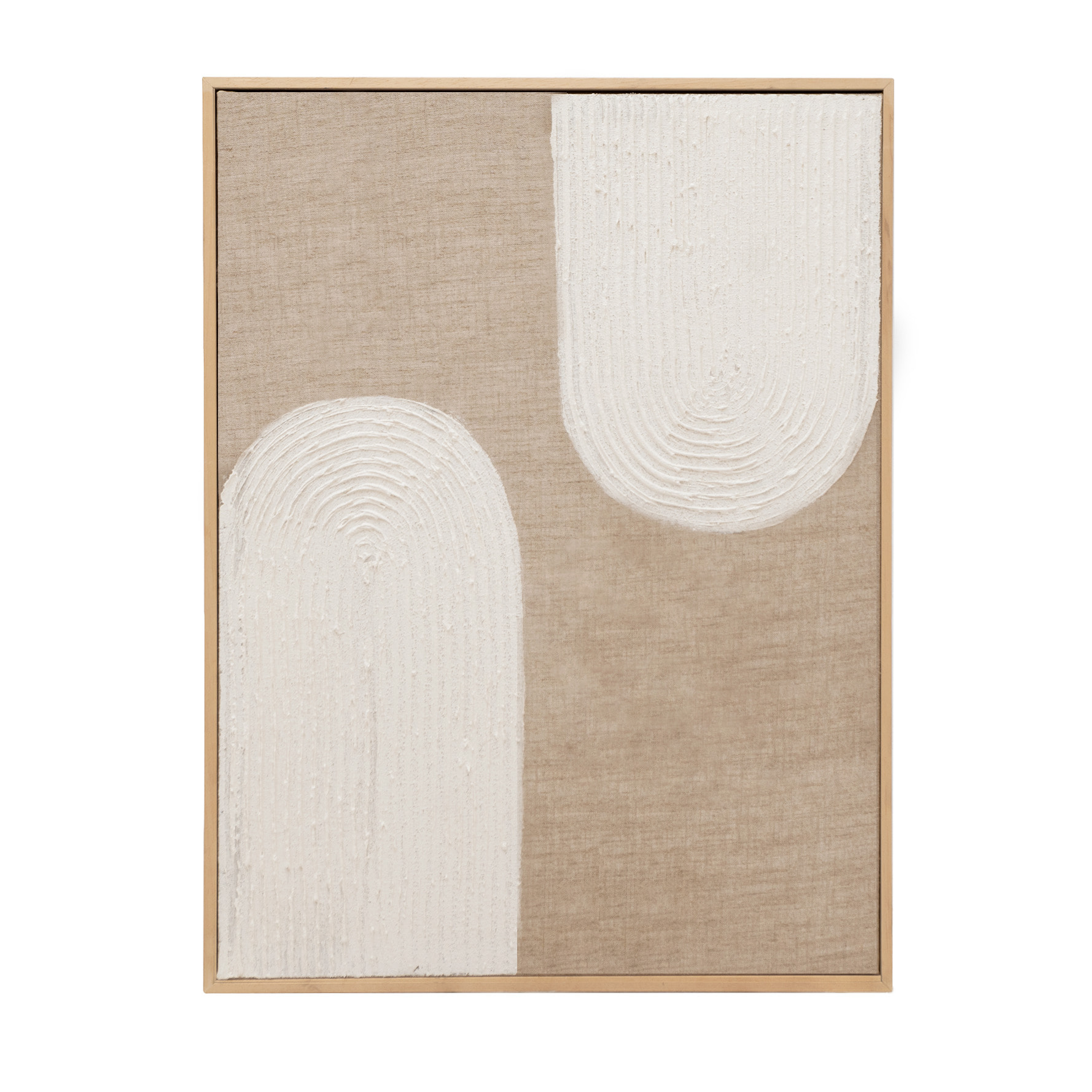Tableau beige et blanc décoratif sur lin avec cadre en bois peint à la main à la peinture à l'huile en différentes tailles